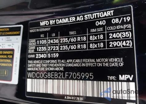 2020 Mercedes-Benz Glc 300 4Matic из США, поврежденный, VIN WDC0G8EB2LF705995